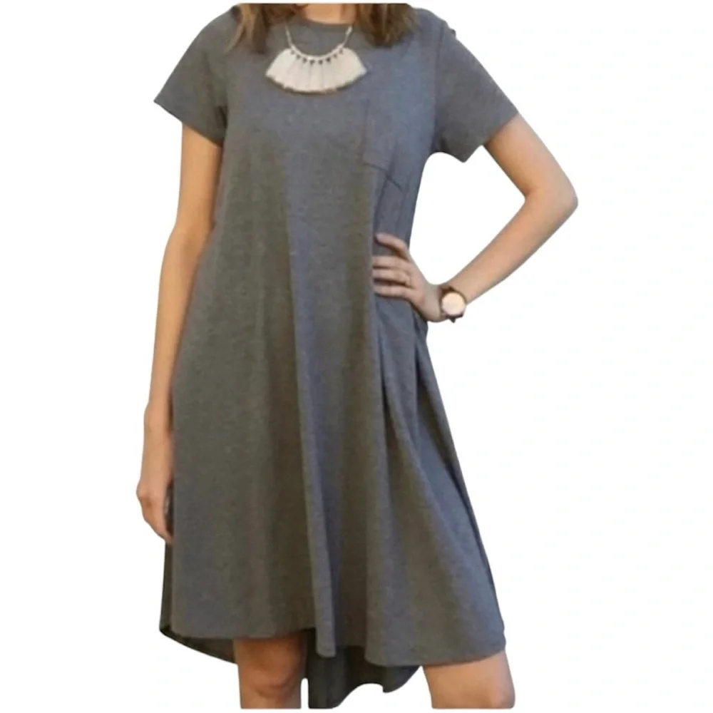 LuLaRoe Grey Short Sleeve Carly Swing Dress Size XS - Picture 3 of 9